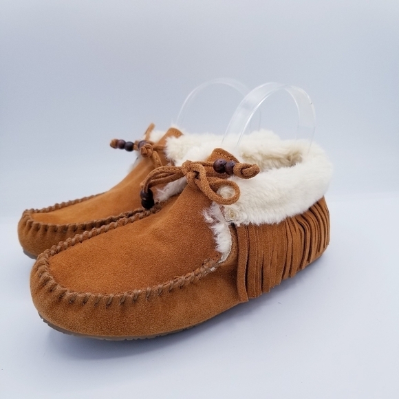 Minnetonka Leather Suede Fringe Ankle Moccasins size 6 - Picture 2 of 12